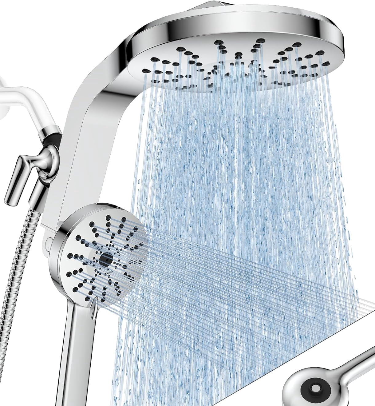 High Pressure Rain Showerhead Combo, Magnetic Shower Head Set with Detachable Handheld Shower Spray, Adjustable Angle Dual Showerhead System with Built-in Magnetic Docking and Power Jets