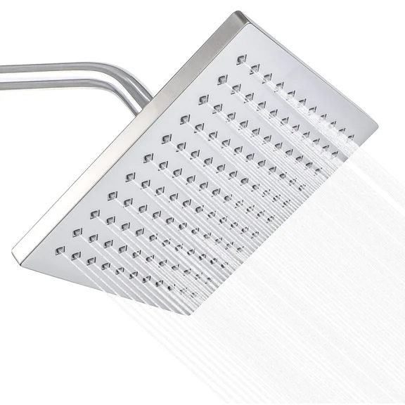 High Pressure Rainfall Shower Head Brushed Nickel Single Function Easy to Clean 8" Face