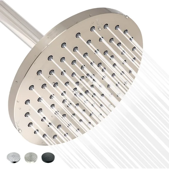 High Pressure Rainfall Shower Head Brushed Nickel Single Function Easy to Clean 8" Face