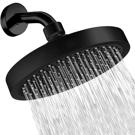 High Pressure Rainfall Shower Head with Arm - High Flow Rainfall Shower Head - Luxurious Modern Look - Supercharged (6" Shower Head, Matte Black)