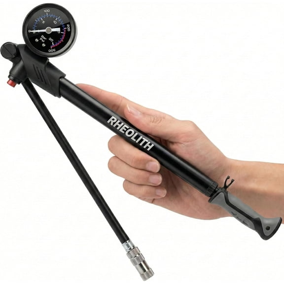 High Pressure Shock Pump for Mountain Bike - 300 PSI Fork & Rear Suspension Pump with Precision Bleed Button - 360 Swivel Hose, CNC Aluminum Body, Fits Presta & Schrader Valves