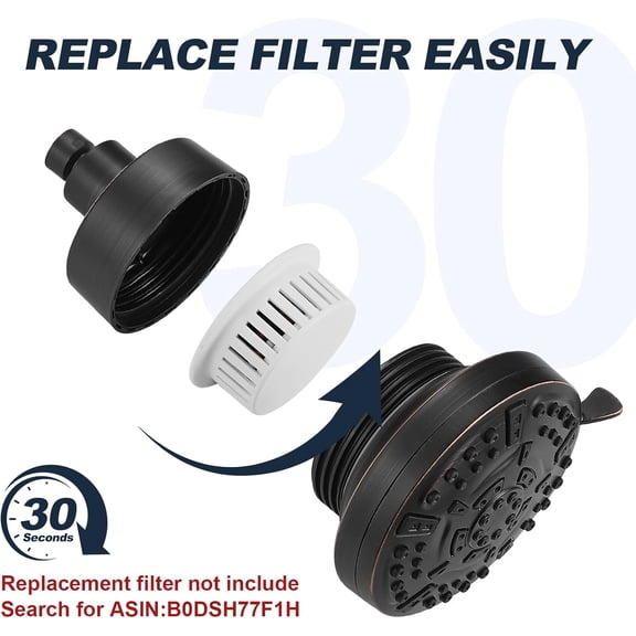 High Pressure Shower Filter Head Oil Rubbed Bronze Fixed Shower Head 7 Settings, 5 Inch Bathroom Rain Shower Head with Enhanced Filter for Hard Water, Reduces Chlorine and Harmful Substances