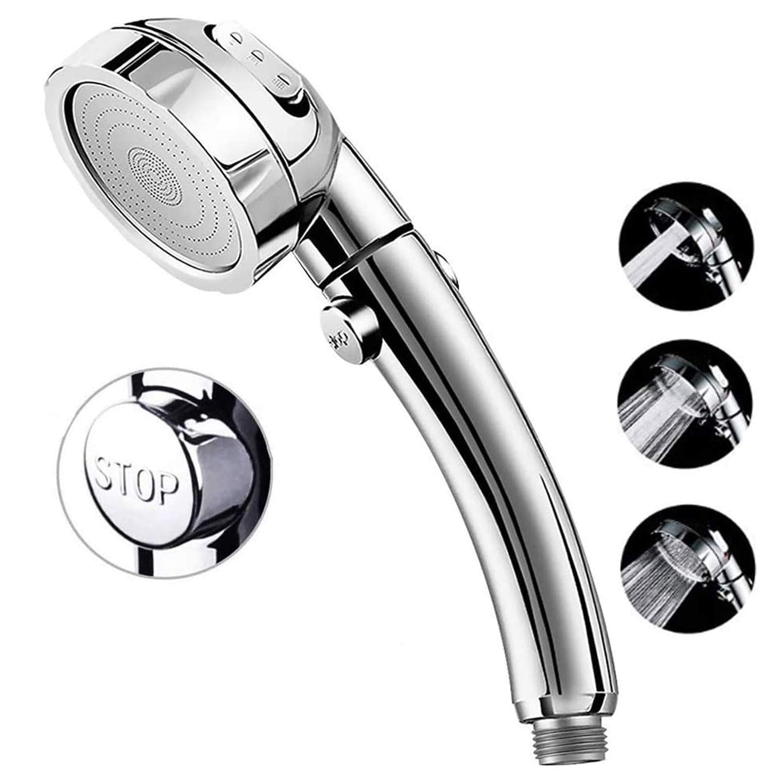 High Pressure Shower Head, 3-Settings Handheld Showerhead with ON/Off Full Shutoff Push Button and Switch to Control Flow, Angle-Adjustable Water Saving Body Sprays