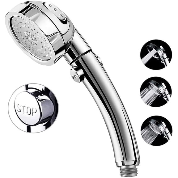 High Pressure Shower Head, 3-Settings Handheld Showerhead with ON/Off Full Shutoff Push Button and Switch to Control Flow, Angle-Adjustable Water Saving Body Sprays(Chrome)