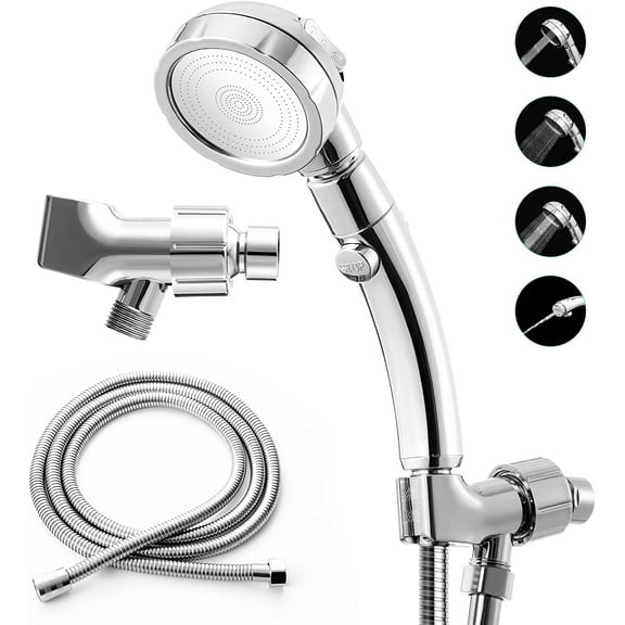 High Pressure Shower Head, 3-Settings Handheld Showerhead with ON/Off Full Shutoff Push Button and Switch to Control Flow, Angle-Adjustable Water Saving Body Sprays(Chrome)