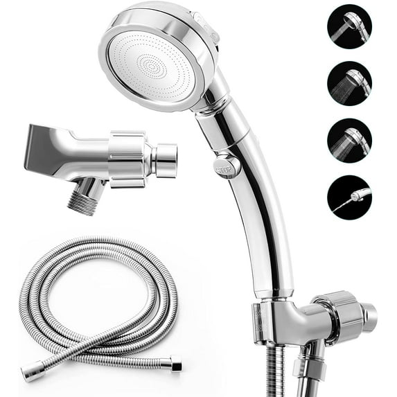 High Pressure Shower Head, 3-Settings Handheld Showerhead with ON/Off Full Shutoff Push Button and Switch to Control Flow, Angle-Adjustable Water Saving Body Sprays(Chrome)