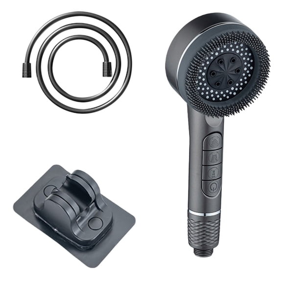 High Pressure Shower Head with 4 Spray Modes - Multi Button Controlled Filtered Handheld Shower Head for Bathroom Spa, Detachable Water Saving Rainfall Shower Head with Hose Silver Black