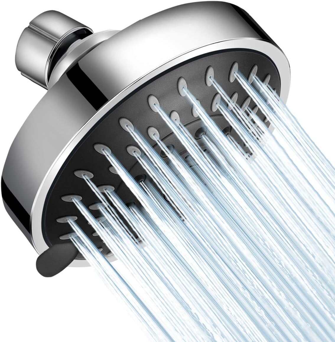 High Pressure Shower Head 5 Settings Fixed Showerhead 4 Inch High Flow Bathroom Showerhead With Adjustable Brass Ball Joint For Luxury Shower Experience Even At Low Water Pressure