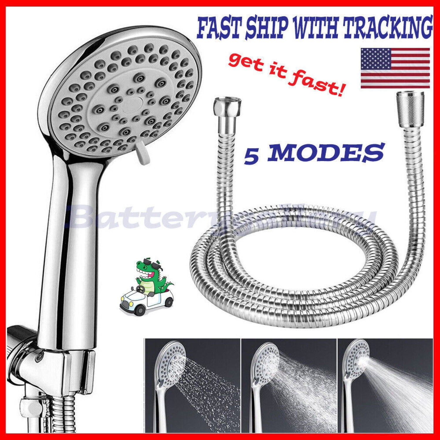 High Pressure Shower Head 5 Settings Handheld Shower heads Spray With 5 FT Hose
