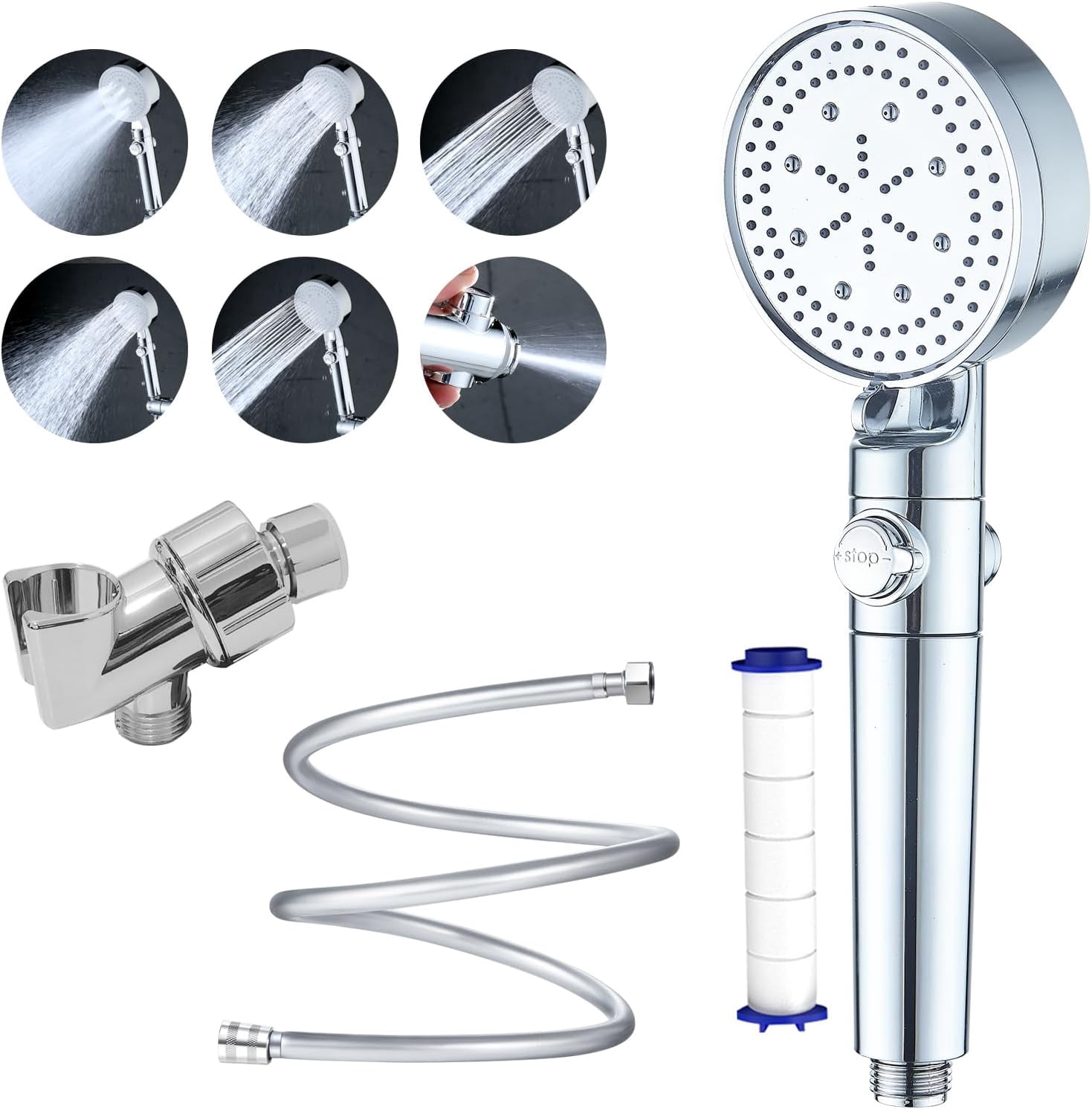 High Pressure Shower Head with 5 Spray Settings,Filtered Handheld ...