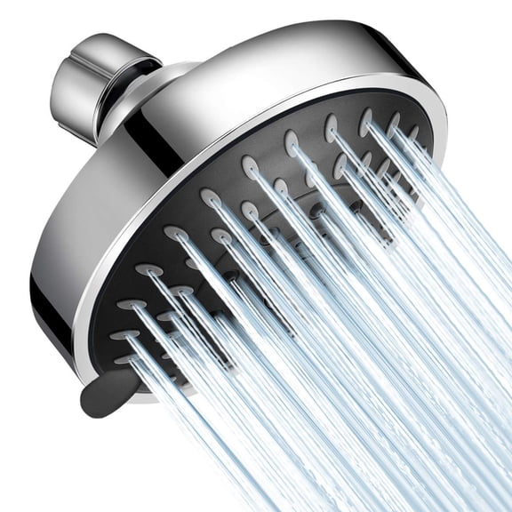 High Pressure Shower Head, 5-Spray Settings Fixed Mount 4-Inch Head with Brass Ball Joint, Provides Strong Flow for Enhanced Rinse Even at Low Water Pressure