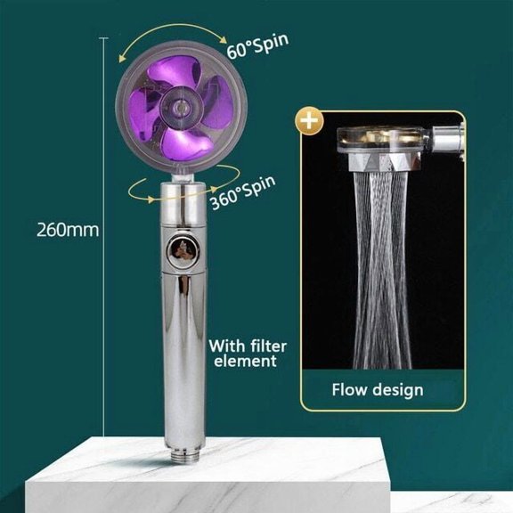 High Pressure Shower Head Adjustable 360 ° Rotation Turbine Water Saving Shower