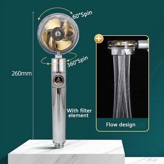 High Pressure Shower Head Adjustable 360 °   Rotation Turbine Water Saving Shower