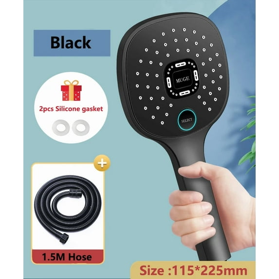 High Pressure Shower Head Bathroom Rainfall SKIN SPA 3 Mode Water Saving Shower Faucet Nozzle Bathroom Accessories (Black add 1.5CM)