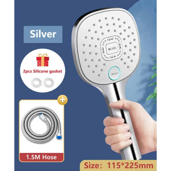 High Pressure Shower Head Bathroom Rainfall SKIN SPA 3 Mode Water Saving Shower Faucet Nozzle Bathroom Accessories (Silveradd 1.5CM)