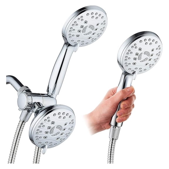 High Pressure Shower Head Combo - 3-Way Dual Rain & Handheld Shower System - 6ft Stainless Steel Hose - Large 4.2" Face - All Finish