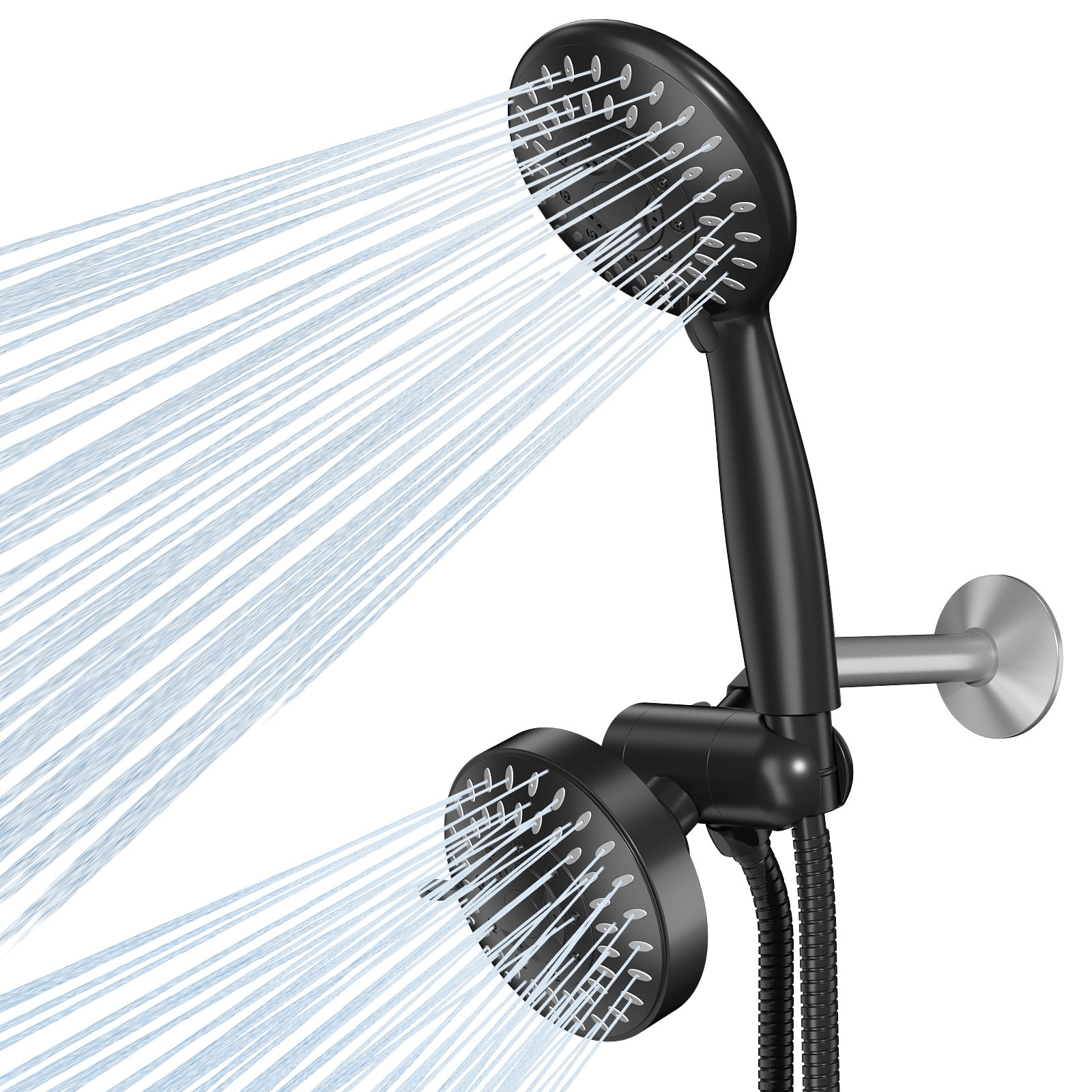 High Pressure Shower Head Combo, 3-Way Dual Shower Head with 60 inch Stainless Steel Hose, Enjoy Luxurious 5 Spray Rain Showerhead and 5-Setting Hand Held Shower Separately or Together, Matte Black