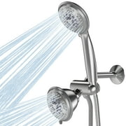 High Pressure Shower Head Combo, 3-Way Dual Shower Head with 60 inch Stainless Steel Hose, Enjoy Luxurious 5 Spray Rain Showerhead and 5-Setting Hand Held Shower Separately or Together, Chrome