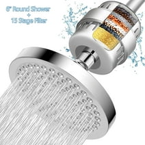 High Pressure Shower Head with Filter，6'' Rain Shower Hard Water Shower Filter，Filtered Shower Head，Filter Shower Kit,, Universal Round Shower with 15 Stage Filter