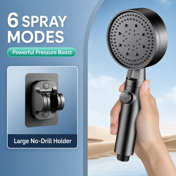 High Pressure Shower Head Handheld Large Panel Rainfall Showerhead with One-Key Stop Water Saving for Bathroom Accessories