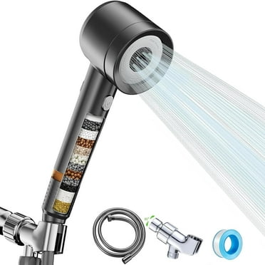 High Pressure Shower Head with Handheld, with Pause Switch 4 Spray Modes Water Saving Filter Showerhead, Showerhead Set with Hose, Bracket and Cotton Filter