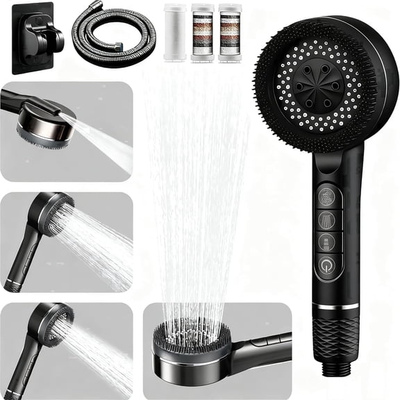 SORIUOOU Filtered Shower Head with Handheld, High Pressure 4 Spray Modes Showerhead Combo, 59" Hose & 3 Replacement Filters, Softens Hard Water for Bathroom & Pet Bathing