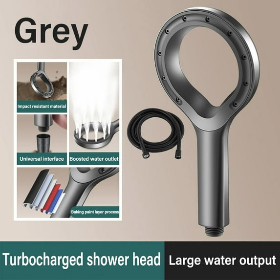 High Pressure Shower Head Heart Ring Spray Booster Shower Heads Home Shower Sets Bathroom Rain Shower Mixer Bathroom Accessories (Grey and Hose)