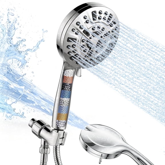 Yucurem Detachable Shower Head, High Pressure Handheld Shower Head with 10 Spray Modes, 60" Stainless Steel Hose, Adjustable Bracket for Bathroom