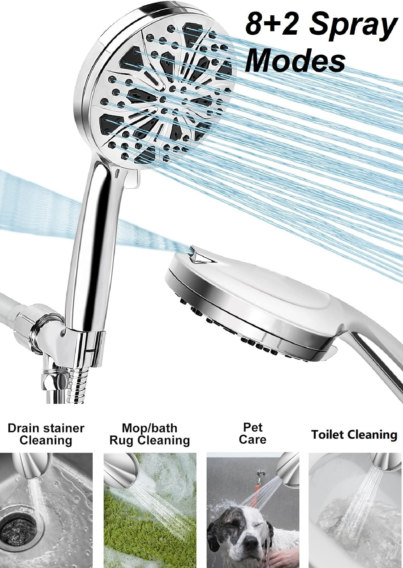 Handheld Shower Head 10 Spray Mode High Pressure Shower Head with ...