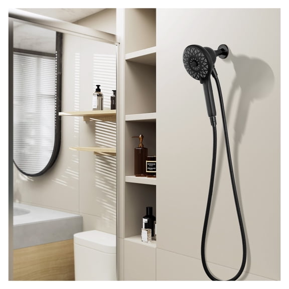 High Pressure Shower Heads 6 Spray Mode, Magnetic Shower Head for Bathroom, Matte Black Handheld Shower with 60 inch Stainless Steel Hose
