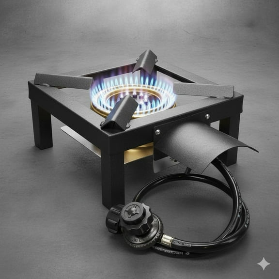 High Pressure Single Propane Burner - Outdoor Cooking with Heat Shield and Guard Propane Burner Head for Camping, Tailgating, Seafood Boil, Home Brewing