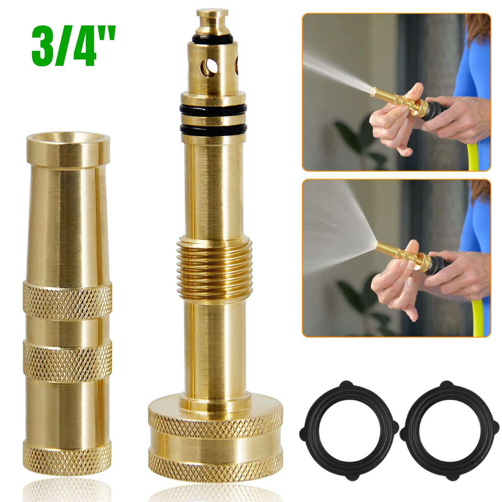 High Pressure Solid Brass Garden Spray Nozzle 3/4"Adjustable Twist