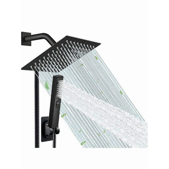 High Pressure Square Rain Shower Head & Handheld Spray Combo - 78" Stainless Steel Hose, 3-Way Diverter + Adhesive Holder (Bathroom Dual Shower Kit)