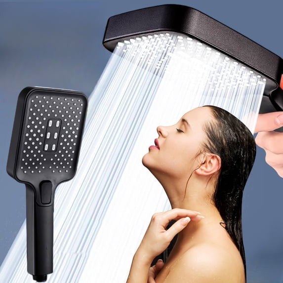 High Pressure Square Shower Head with Handheld - 3 Spray Modes, Large 10x26cm Panel, ABS Rainfall Showerhead for Bathroom Upgrade