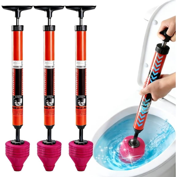 High Pressure Toilet Plunger, 2026 New Powerful Air Drain Unclogger, Toilet Auger Clog Remover Tool Sink Plunger Bathroom Toilet Unclogger Tool Heavy-Duty Clog Remover for Bathroom Drains (3Pcs)