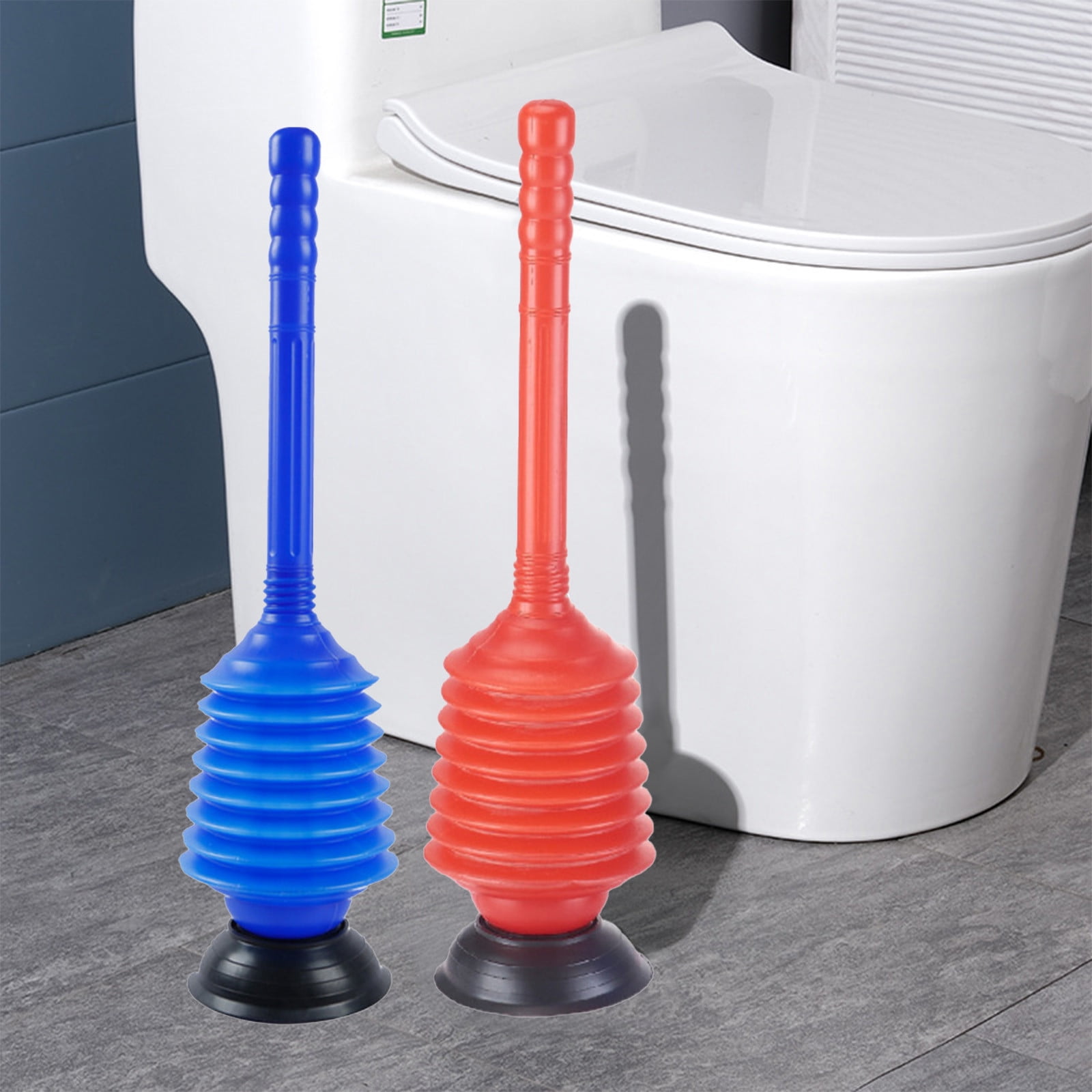 High-Pressure Toilet Plunger | Blue/Red Drain Unclogger for Kitchen Sink, Bathroom, and Toilet ...