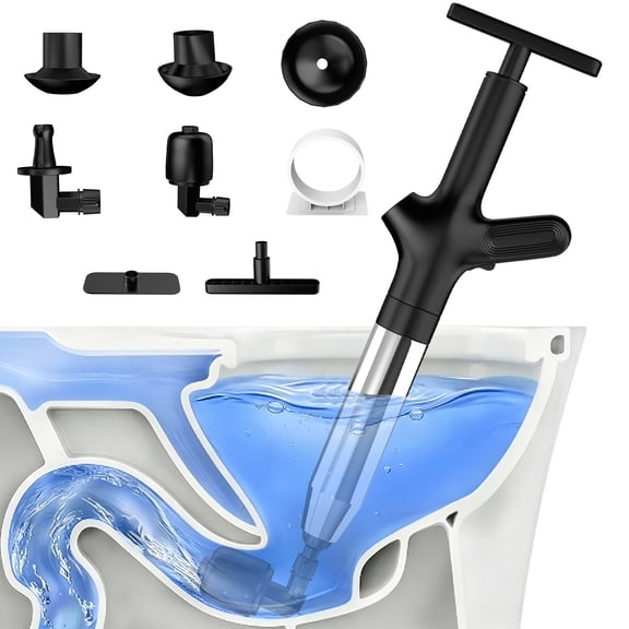 High Pressure Toilet Plunger, Heavy Duty Toilet Snake Air Drain Blaster with Barometer, for Bathroom Floor Shower Kitchen Clogged, Black