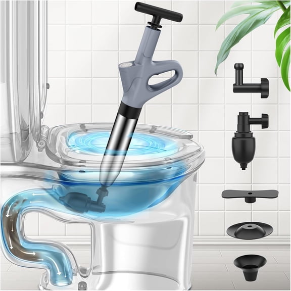 High Pressure Toilet Plunger with Air Drain Blaster and Real-Time Function Grey
