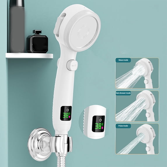 High Pressure Turbo Shower Head with 4 Modes, One-Button Water Stop, Digital Temperature Display, Easy Install Handheld Shower Nozzle for Low Water Pressure