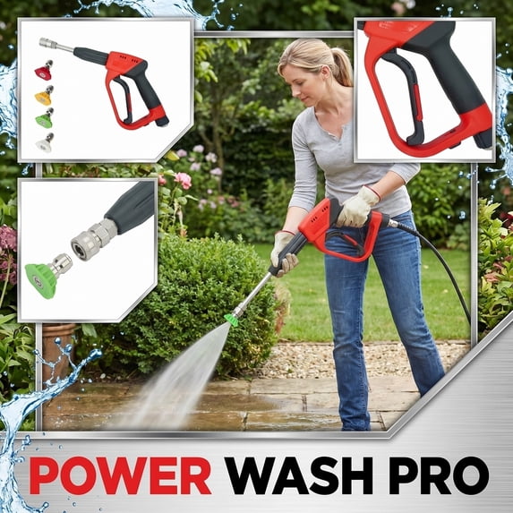 High Pressure Washer, Extended Long Barrel Water Washer for Garden Hose, Heavy Duty Quick Connect Fitting & 4 Precision Spray Tips for Roof Surface Cleaning