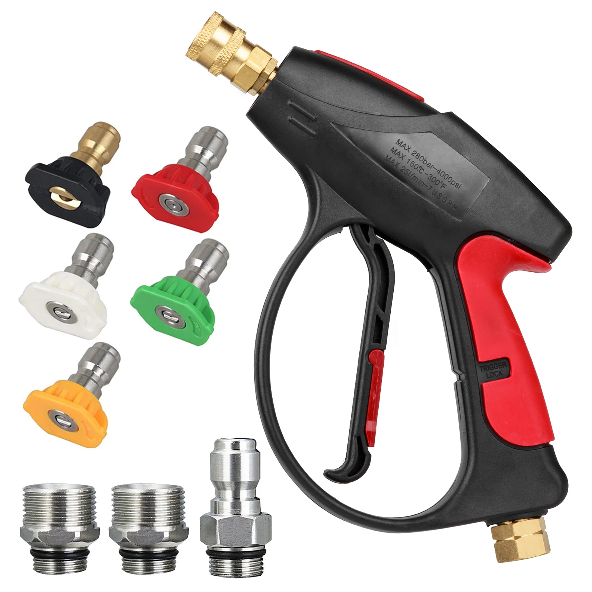 Pressure Washer Gun 4000PSI Car Power Washer Gun with 1/4 Quick  Connector+5 Nozzles for Car Pressure Power Washers 