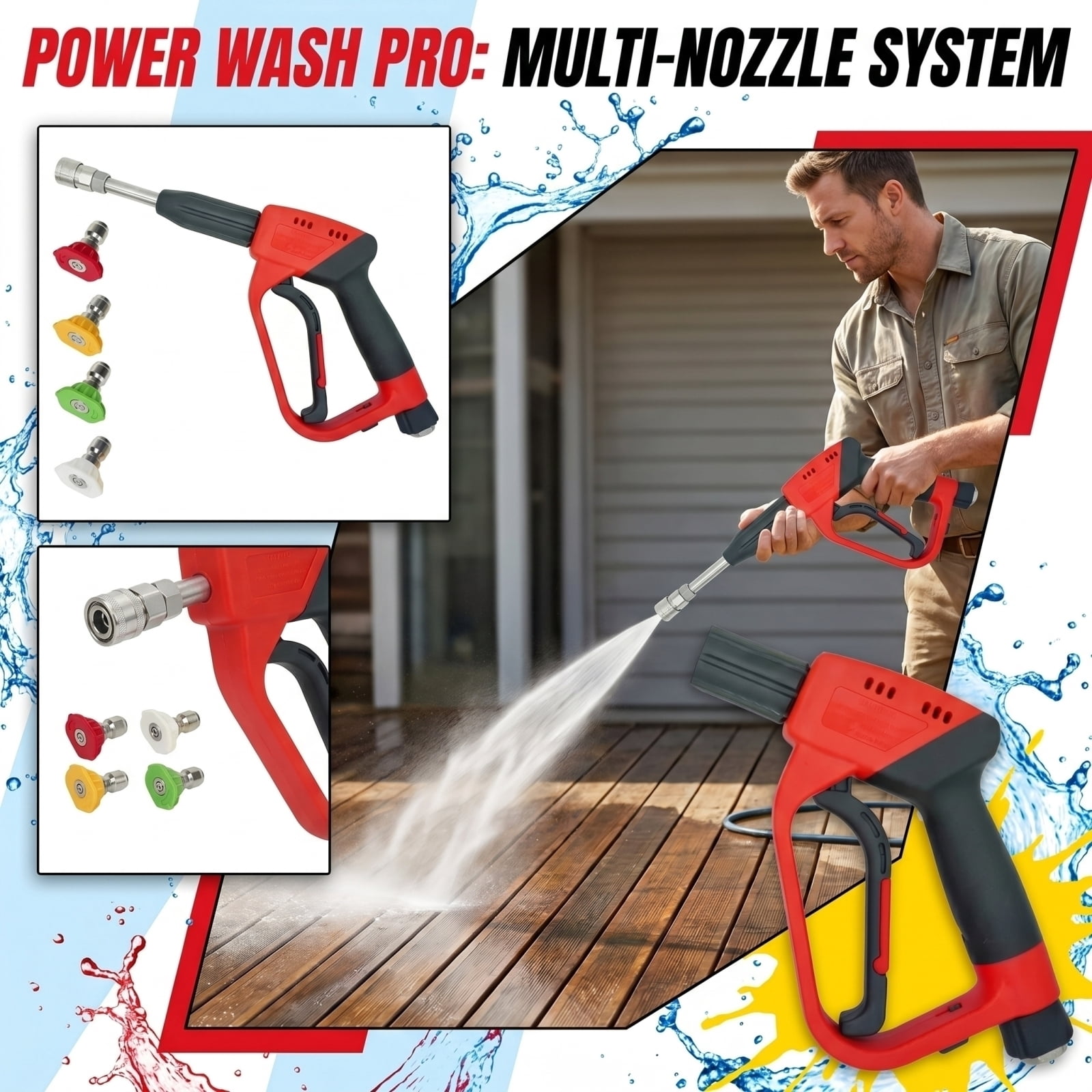 High Pressure Washer, General Purpose Water Spray Washer for Garden Hose, Quick Connect Adapter & 4 Precision Spray Tips for Heavy Duty Outdoor Use