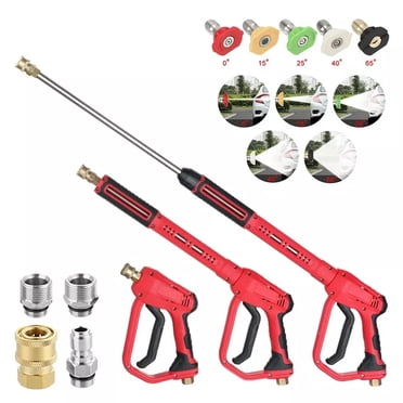 Short High Pressure Washer Gun 5000 PSI | M22 Fitting | 5 Nozzle Tips | Brass