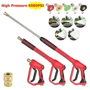High Pressure Washer Gun, 4000 PSI Power Washer Spray Gun with Extension Wand, M22-14,15mm Inlet & 1/4 Outlet, 5 Nozzle Tips