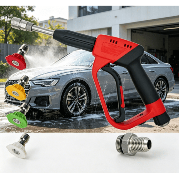 High Pressure Washer, Leak-Proof Quick Connect Garden Water Washer, Extended Anti-Tangle Wand & 4 Heavy Duty Nozzle Tips for Home Window & Deck