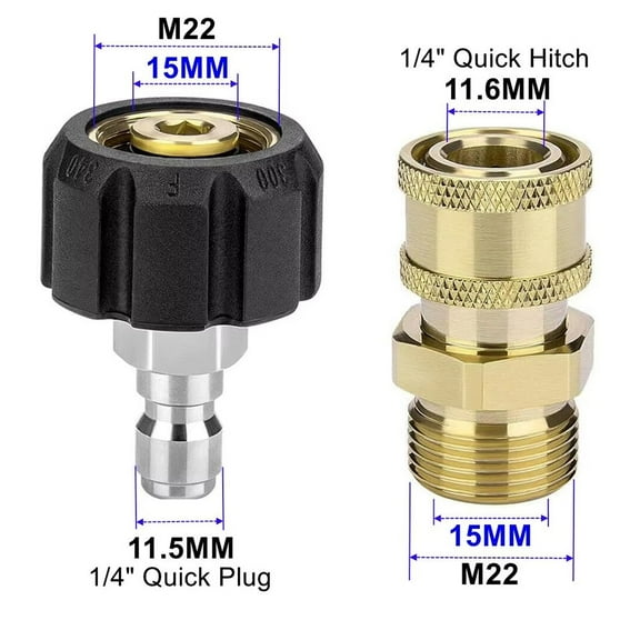 High Pressure Washer M22 Quick Connect Coupling 14mm/15mm Swivel Adapter 5000PSI