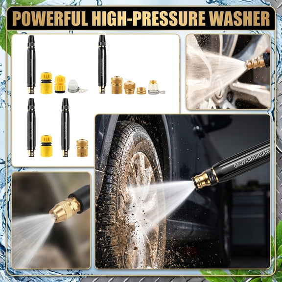 High Pressure Washer Power Washer Jet Spray Nozzle Garden Hose Attachment Powerful Cleaning Tool for Patio Car Driveway Siding Boat Stain Remover Heavy Duty Rust Proof (1PC)