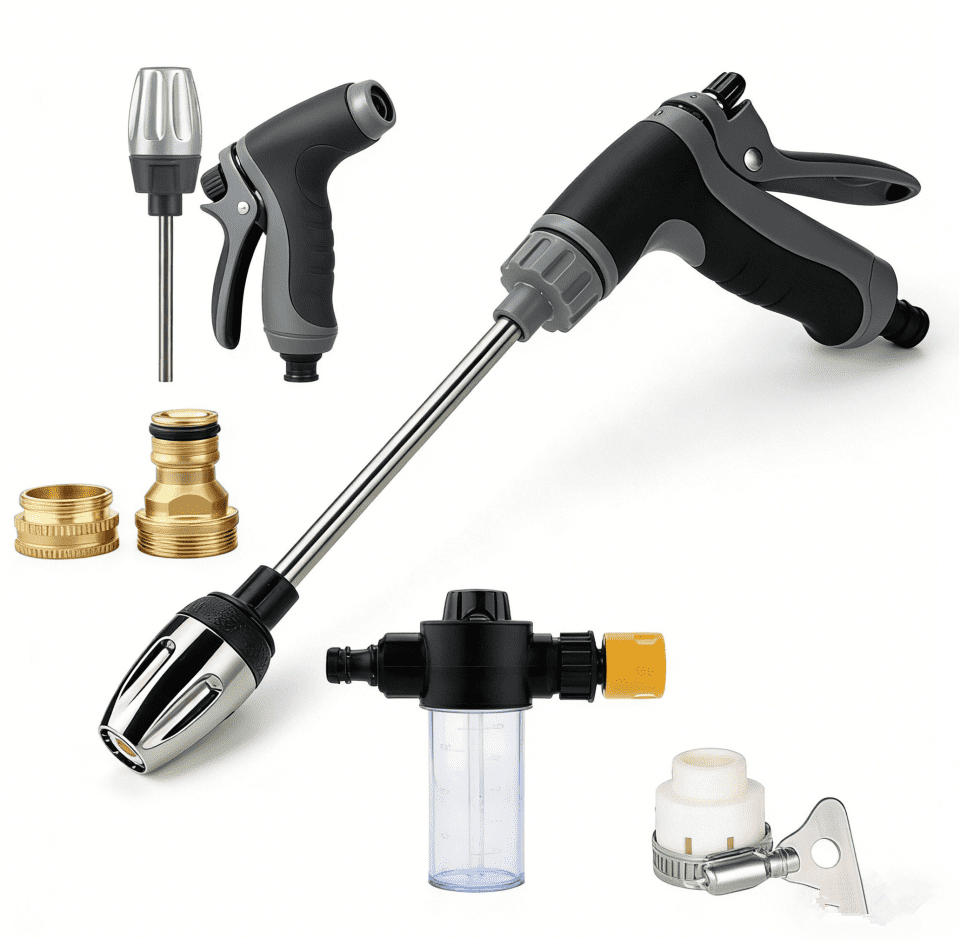 High Pressure Washer Wand, 3000PSI Heavy Duty Water Hose Nozzle with 3 Connectors & Foam Cannon, Multi-Spray Garden Hose Sprayer for Car Washing, Patio, Gutter, Window, Pet Bathing, Outdoor Cleaning