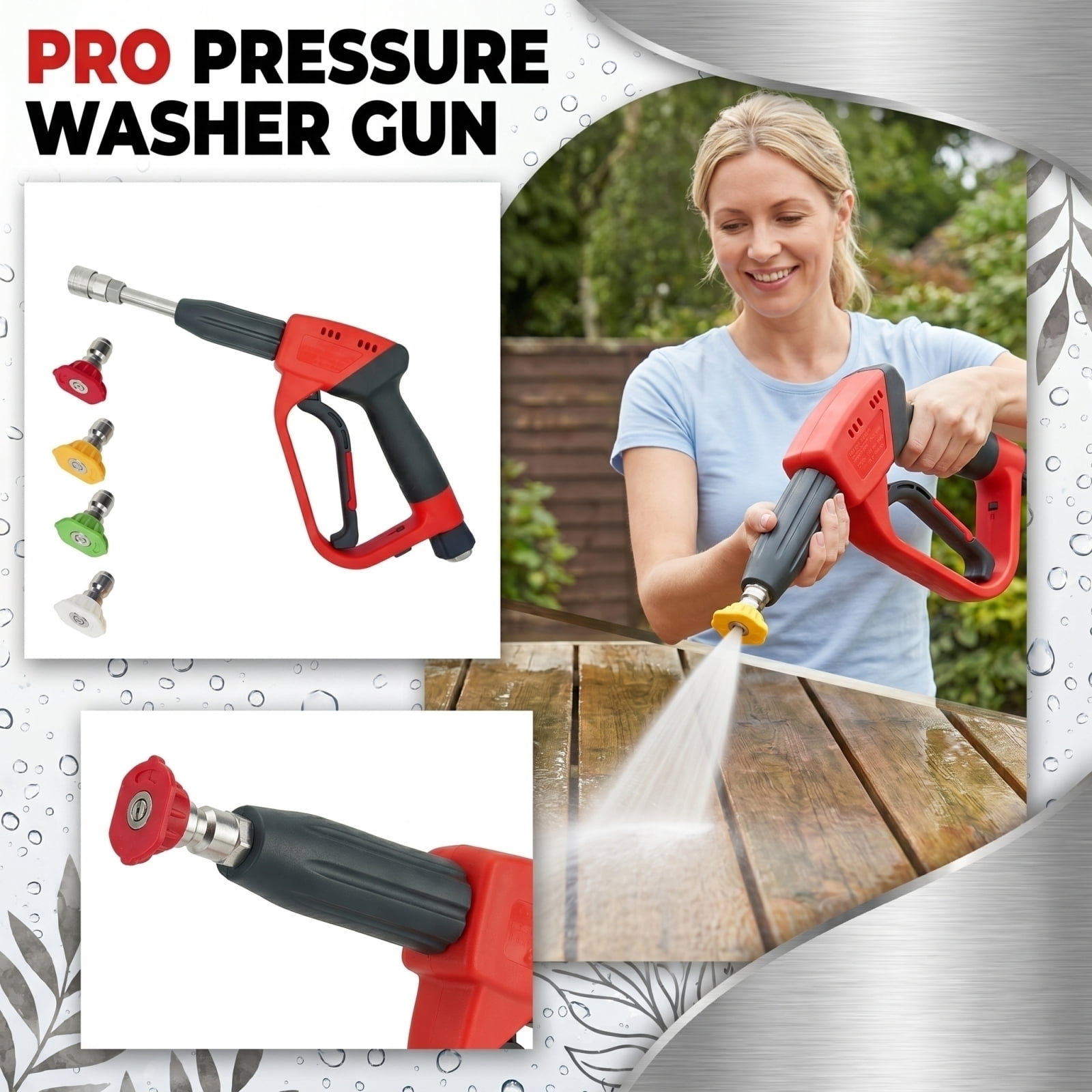 High Pressure Water Gun, Portable Cleaning Washer for Car, Floor and Wall, 360° Rotatable with Three Adjustable Spray Modes