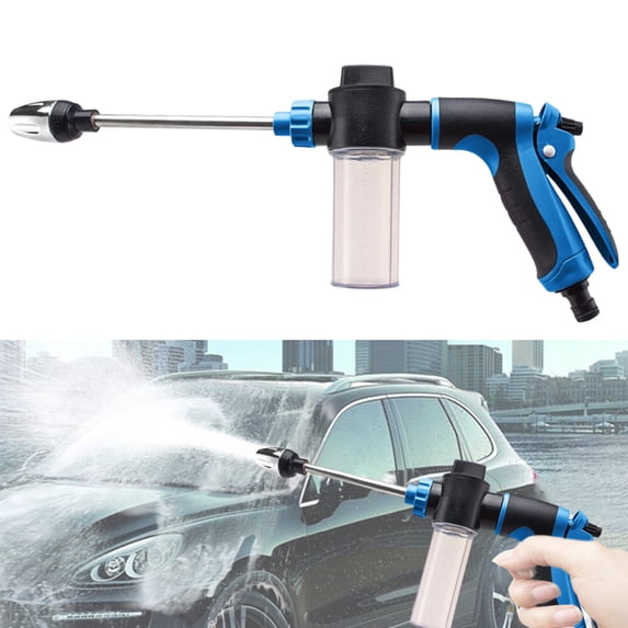 High Pressure Water Spray with Detergent Tank, Car Wash Spray Gun with Soap Container, Garden Hose Nozzle with Reservoir, Multi Purpose Cleaning Spray Tool (Blue)
